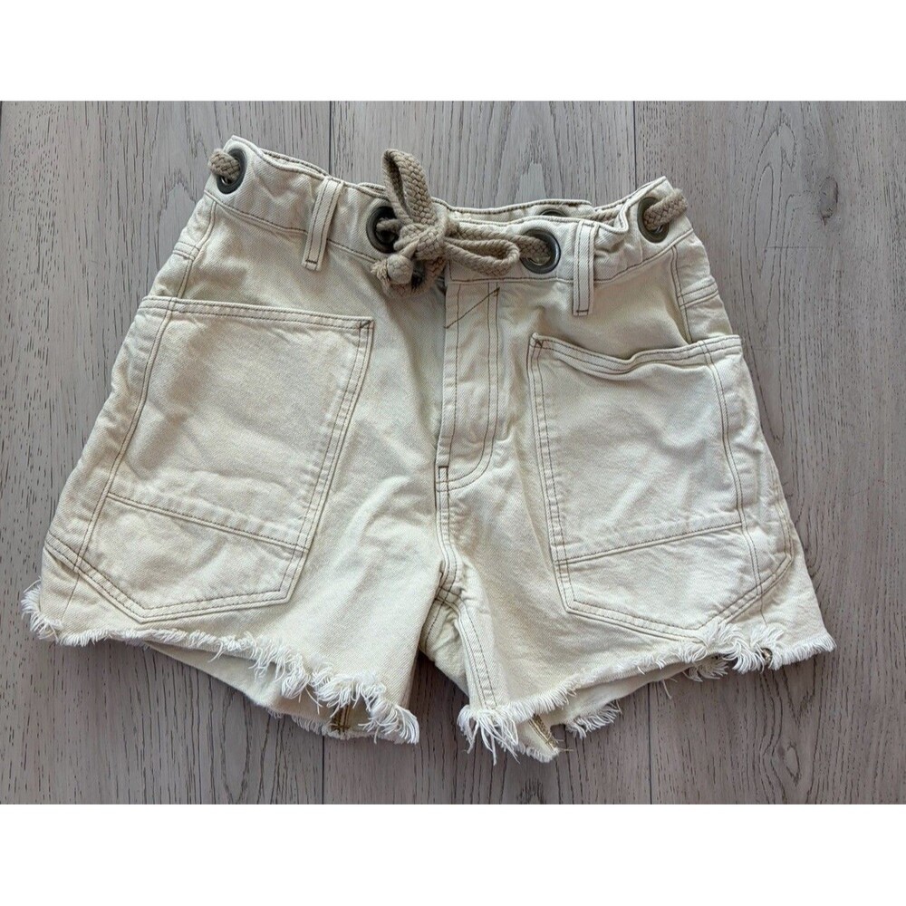 Free People We The Free Ivory Moxie Barrel Jean Shorts-Button Fly-Rope Sz 25